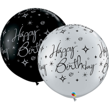 3ft Happy Bday Black & Silver